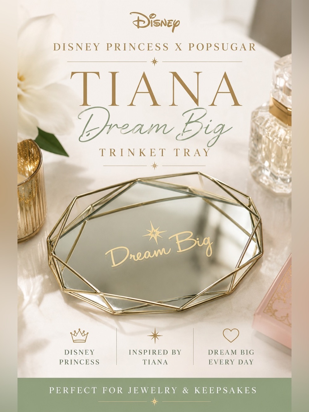 Disney Princess x POPSUGAR Tiana “Dream Big” Trinket Tray Mirror Jewelry Dish